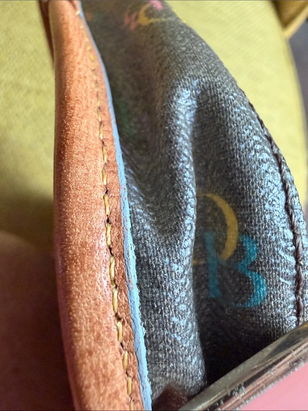 Dooney & Bourke Black Multicolor Monogram Wristlet with Tan Trim